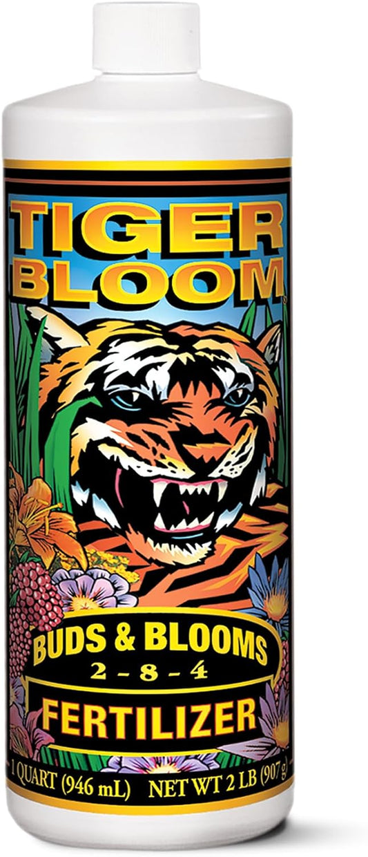 FoxFarm Tiger Bloom Liquid Fertilizer Concentrate - Fast Acting Formula for Vicious Growth with Phosphorus - Encourages Fruit, Flower & Bud Development, NPK 2-8-4 (Quart)