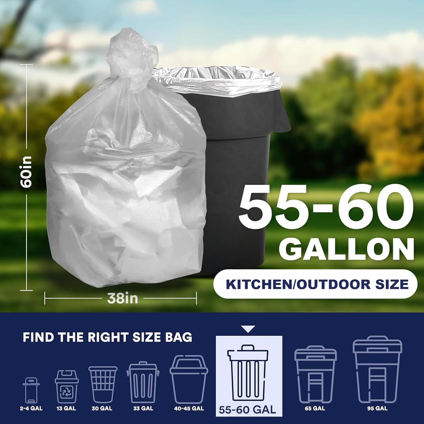 Plasticplace 55-60 Gallon Trash Bags, Heavy Duty Black Garbage Bags, 100 Count for Lawn, Yard, and Outdoor Waste Disposal, Ideal for Industrial Trash Cans, Contractors, and Home Improvement Projects