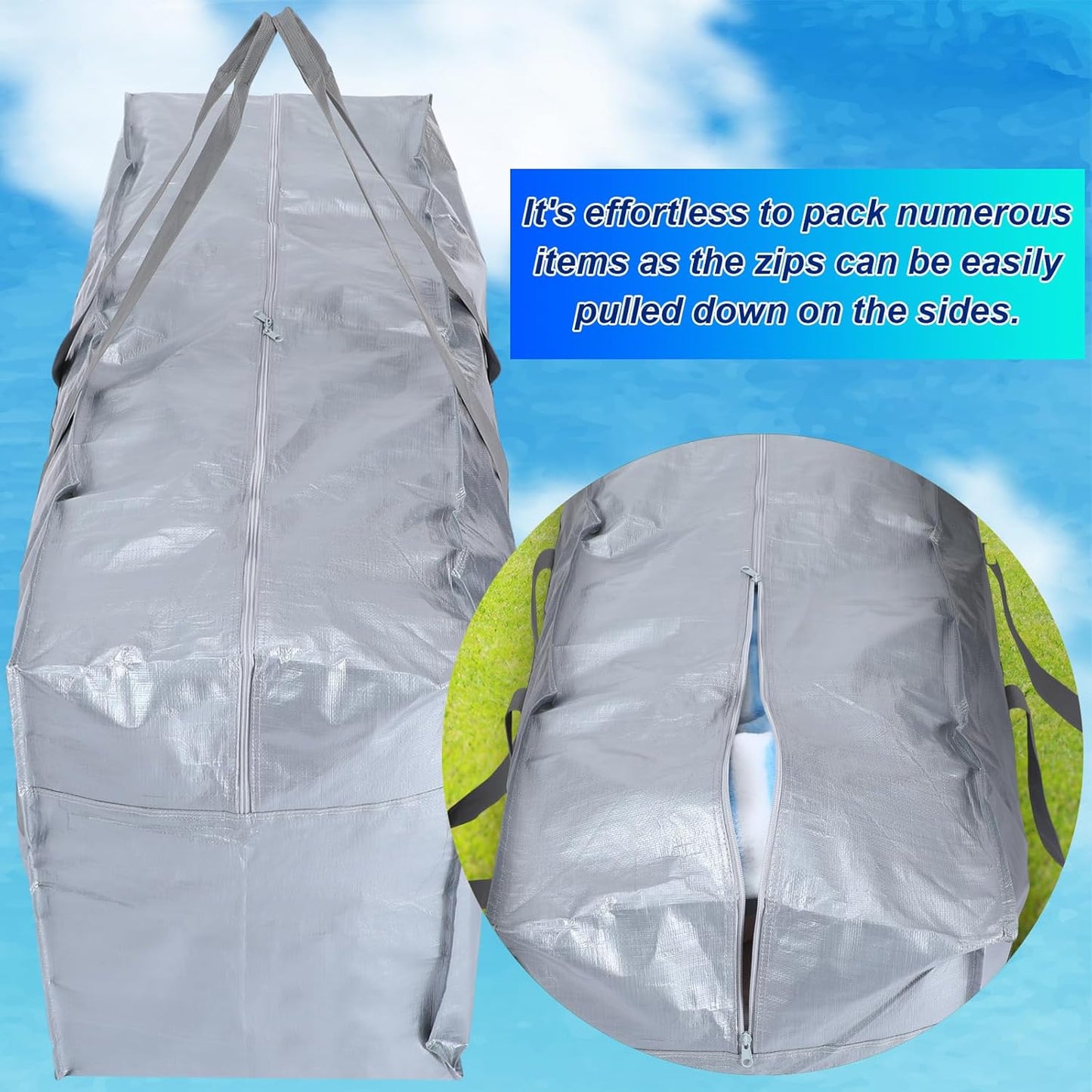 6 Pcs 66 Gallon Large Moving Bags with Zipper and Handles Foldable Storage Duffle Bags Heavy Duty Extra Large Totes for College Dorm Travel Clothes Blankets Bedding Moving (Silver)