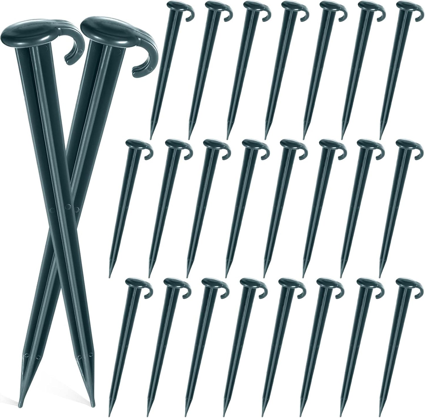 Vicenpal 24 Pcs 7 Inch Plastic Yard Stakes Inflatables Heavy Duty Plastic Garden Stakes for Tent Ground Replacement Outdoor Fence Lawn Pegs Landscape Staples Halloween Christmas Decorations (Green)