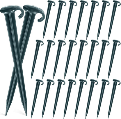 Vicenpal 24 Pcs 7 Inch Plastic Yard Stakes Inflatables Heavy Duty Plastic Garden Stakes for Tent Ground Replacement Outdoor Fence Lawn Pegs Landscape Staples Halloween Christmas Decorations (Green)