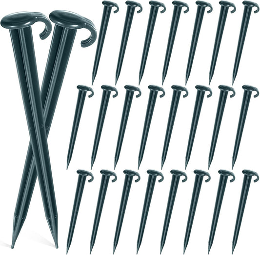 Vicenpal 24 Pcs 7 Inch Plastic Yard Stakes Inflatables Heavy Duty Plastic Garden Stakes for Tent Ground Replacement Outdoor Fence Lawn Pegs Landscape Staples Halloween Christmas Decorations (Green)