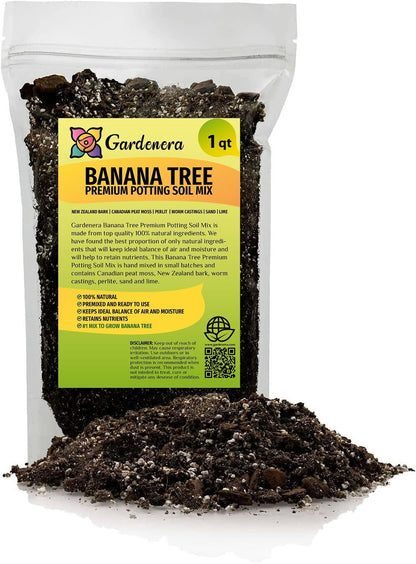 Gardenera Premium Banana Tree Potting Mix - Expertly Formulated Blend for Optimal Growth and Fruit Production - Ideal for All Varieties of Banana Trees (2 Quart)