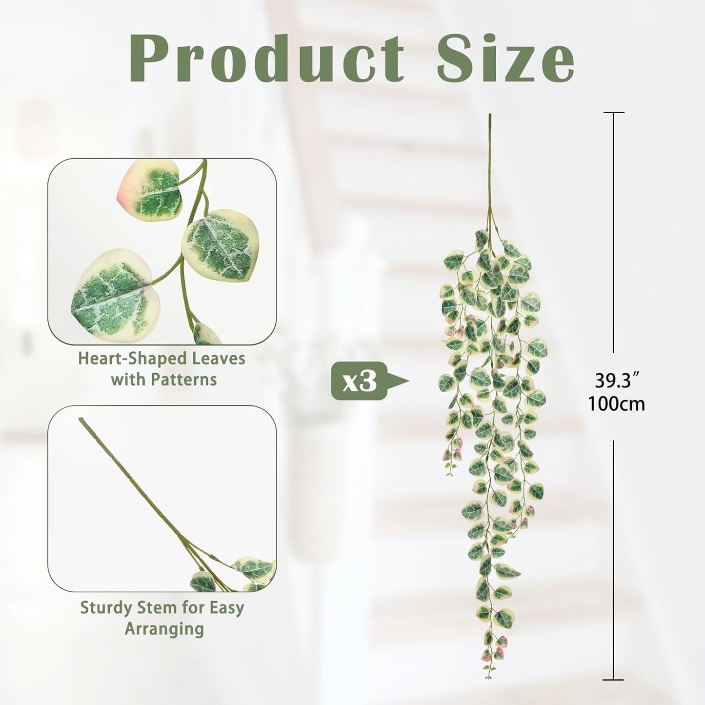 Briful 3 Pack Fake Hanging Plant 39.3" Artificial Hanging String of Hearts Plant Faux Trailing Vine with Heart-Shaped Leaves Lush Cascading Fake Geenery for Home Wall Garden Patio Shelf Decor