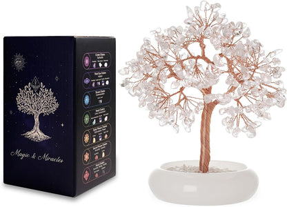 Clear Quartz Healing Crystal Tree of Life, Crystals Copper Wire Money Bonsai Tree, Office Desk Decor, Natural Gem Stones Healing Spiritual Yoga Gifts for Women