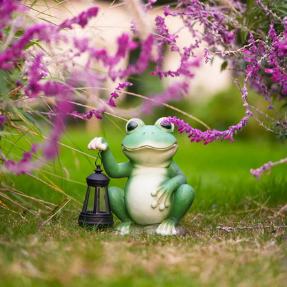 Large Frog Garden Decor for Outside Solar Powered Sculptures for Yard Patio Cute Animal Statues Housewarming Outdoor Ornaments