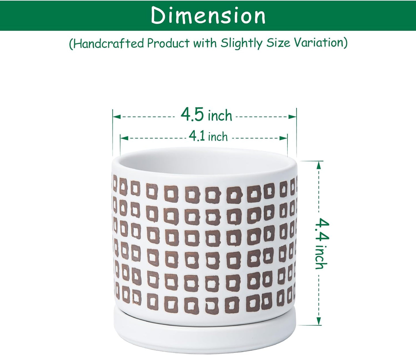 D'vine Dev Set of 2 Ceramic Planter Pots with Drainage Hole and Saucer, 4.5 Inch Plant Pots for Plants Indoor Houseplants, White, 99-Z-A-1-V