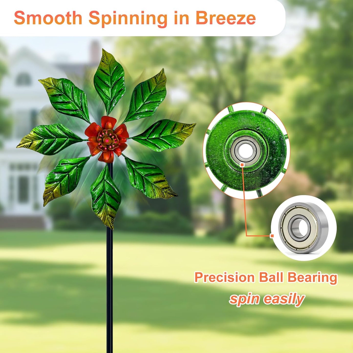 Glow-in-Dark Metal Wind Spinner for Yard and Garden, Outdoor Luminous Wind Spinners Yard Art Garden Decor (13.4" W x 47" H) Orange