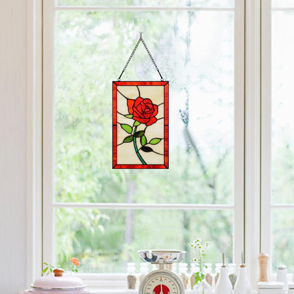 Red Rose Flower Stained Glass Window Hanging,Valentines Day Rose Gifts for Wife Girlfriend,Birthday Gift for Women, Mom, Grandma, Aunt, Sister