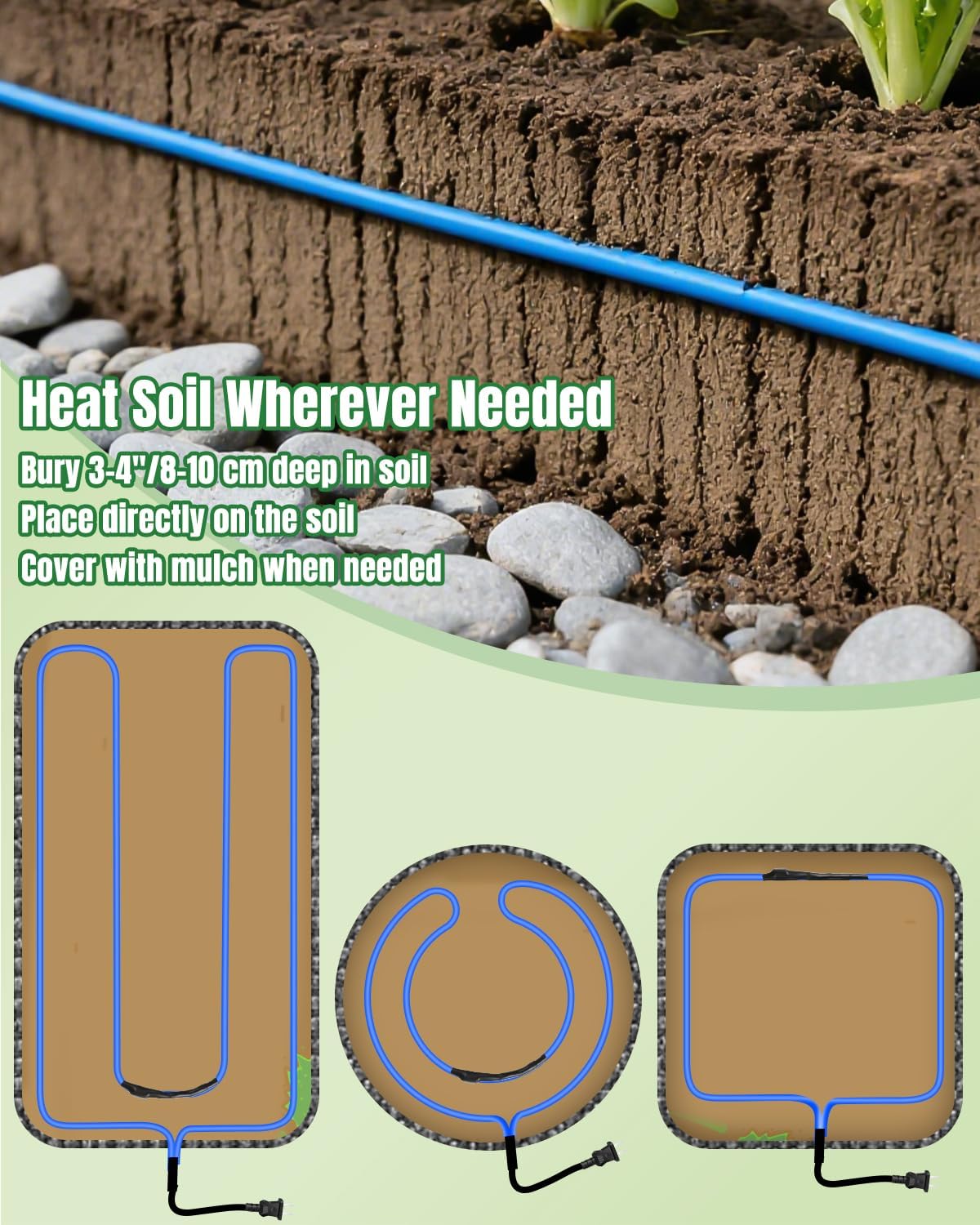 Pawfly 26 ft Soil Heating Cable with Built-in Thermostat & Plug, Electric Soil Warming Cable Heat Cable for Cold Frames Greenhouses Vegetable Garden Containers, Heating Cable for Plants Seed Growth
