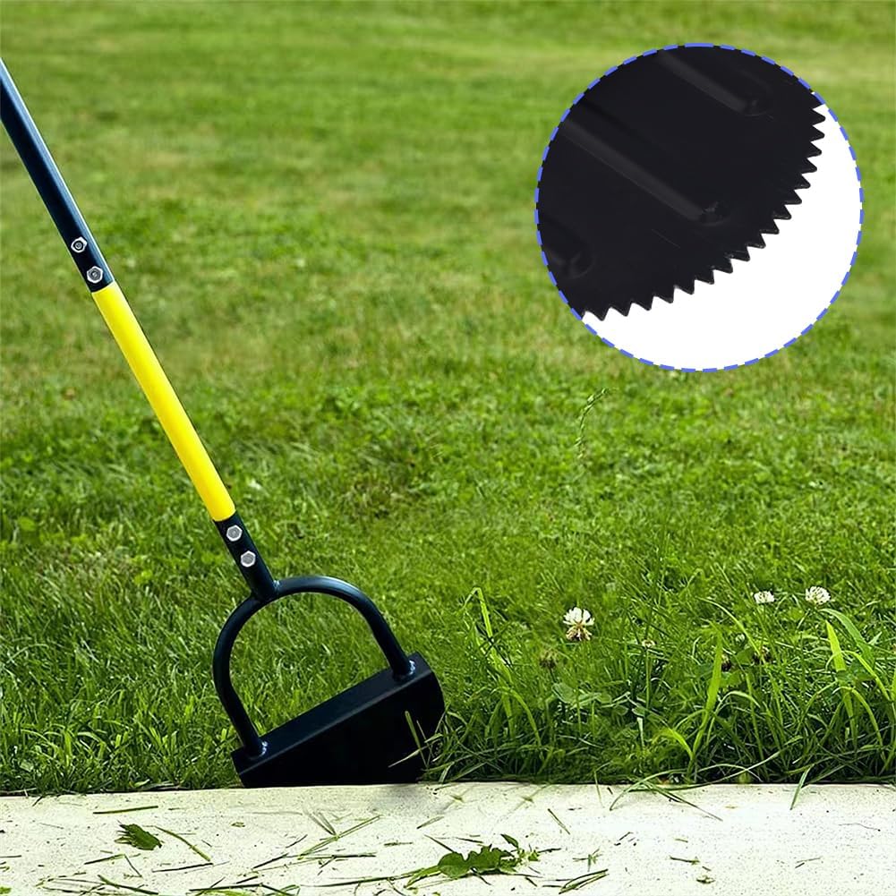 Half Moon Edger Lawn Tool, Manual Step Edger Saw Tooth Garden Hand Edging Shovel with Steel Long Handle for Yard Landscaping Borders Sidewalk Driveways Cable Burying Maintenance Flower Beds Grass