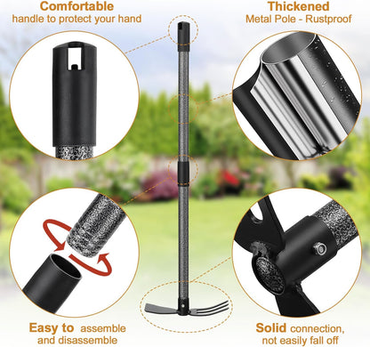 Weeding Tool, Hoe Cultivator 2 in 1 Garden Tools - 31" Heavy Duty Weeder Hand Tiller Weeding Rake for Flower Beds Yard Lawn Gardening Digging Planting