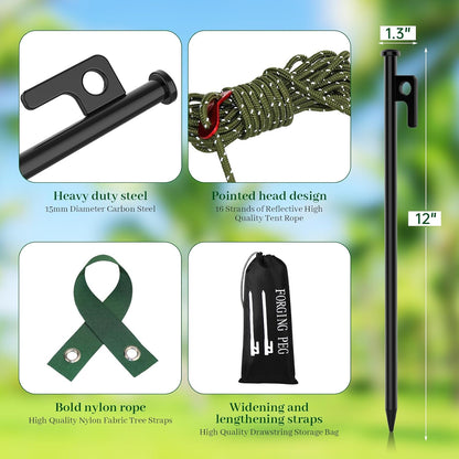 6 Packs Tree Stakes - Heavy Duty Steel Tree Stake Straightening Kit, Tree Stakes and Supports for Young Trees, 6PCS Steel Tree Stake, 6PCS Tree Straps, 31.2Ft Ropes