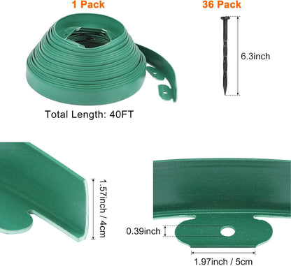 Garden Edging - 40 Feet Plastic Garden Edging Border with 36 Pack Spikes Apply to Flower Beds/Grass Lawn/Yard (1.57Inches Tall, Green)