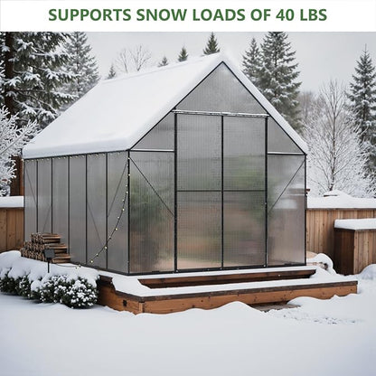 8X12 FT Greenhouses for Outdoors,Heavy Duty Polycarbonate Greenhouse, Large Walk-in Greenhouse with Roof Vent, Aluminum Hot House for Garden,Backyard