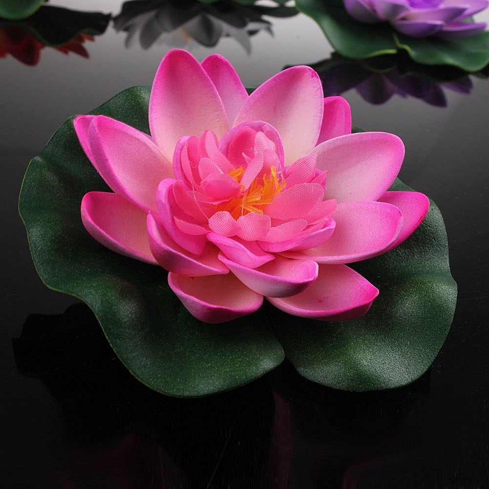 Set Of 4 Different Color Artificial Floating Foam Lotus Flower Water Lily for Home Garden Pond Decor,Small