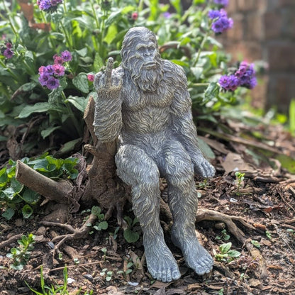 John Bernard & Company Bigfoot The Rude ‘Flipping The Bird’ Sasquatch Yeti Statue/Figurine Indoor/Outdoor Sculpture for Patio, Deck, Home, Office 10 in H Shelf Sitter Figurine (Stone Gray)
