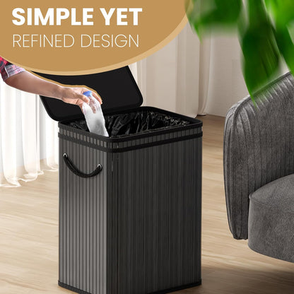 80 Liter/21 Gallon Large Trash Can with Lid, Garbage Bin Wastebasket Made of Bamboo, Outdoor Garbage Can/Waste Bin for Home, Office, Bathroom, Kitchen 24" HX15.8 WX11.8 D (Advanced Black)