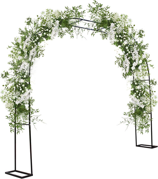 Garden Arch with Planter Metal Garden Arbor with Gate, Arch Trellis for Climbing Plants Rose, Wedding Archway Pergola for Lawn Patio Bridal Party Decoration