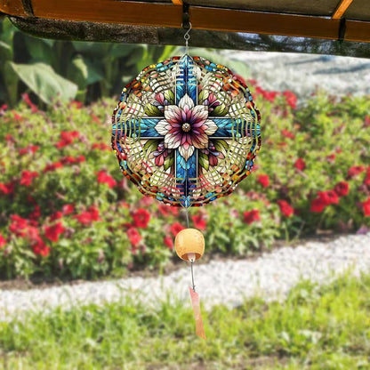 Cross Wind Spinner, Metal Wind Spinners Outdoor/Indoor, Cross Flower Hanging Garden Decor for Outside, Stainless Wind Spinners for Yard and Garden 10 inch 3D (25.76X25 CM)
