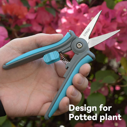 CYRUS 6” Gardening Scissors Hand Pruner Pruning Shear with Straight Stainless Steel Blades Trimming Hand Pruner