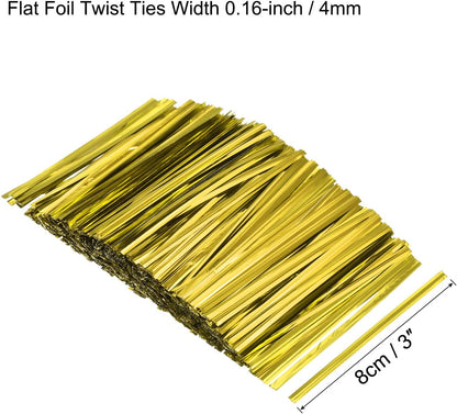 MECCANIXITY Foil Twist Ties 3" 8cm Metallic Plastic Closure Tie for Tying Bread, Candy, Cookies, Gift Bags Arts Crafts Ties Gold Tone Pack of 750