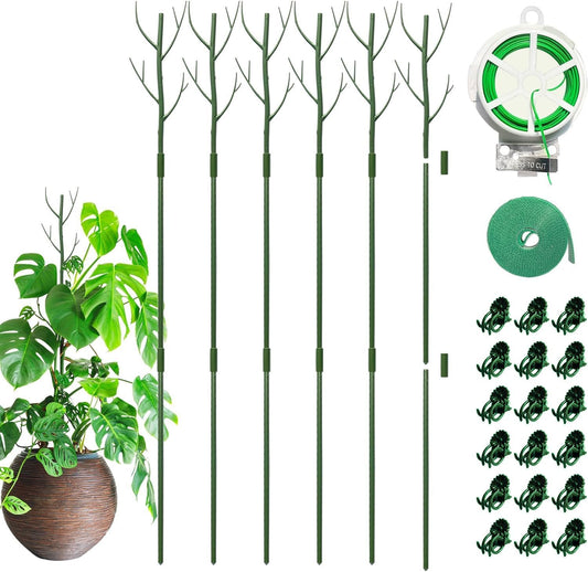 GardenPal 43.3" 6 Pack Detachable Twig Plant Support Stakes, Branch Sticks with Orchid Clips and Twist Ties, Blends with Plants - Ideal Plant Stakes for Indoor/Outdoor Use