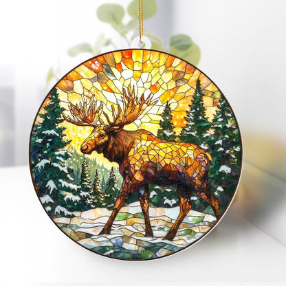 Stained Glass Style Acrylic Moose Ornament 2025 - Rustic Cabin Christmas Tree Ornament, Wildlife Suncatcher Window Hanging, Winter Holiday Decor Gift for Nature & Outdoor Lovers, Shatter(Sun-23)