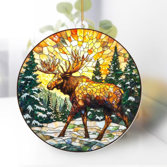 Stained Glass Style Acrylic Moose Ornament 2025 - Rustic Cabin Christmas Tree Ornament, Wildlife Suncatcher Window Hanging, Winter Holiday Decor Gift for Nature & Outdoor Lovers, Shatter(Sun-23)