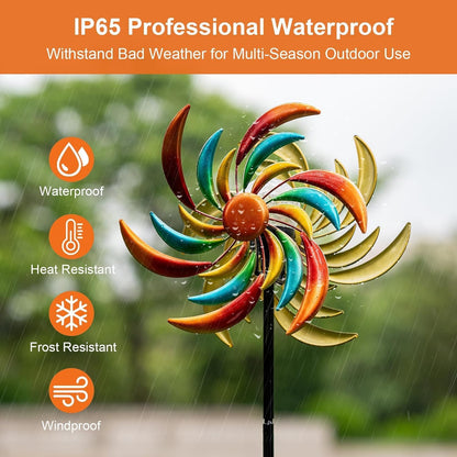 Solar Wind Spinners Outdoor, 60.6 Inch Metal Stake Garden Spinners Decor, Wind Spinner for Yard and Garden with Solar Powered Multi-Color Glass Ball Light (Strip)