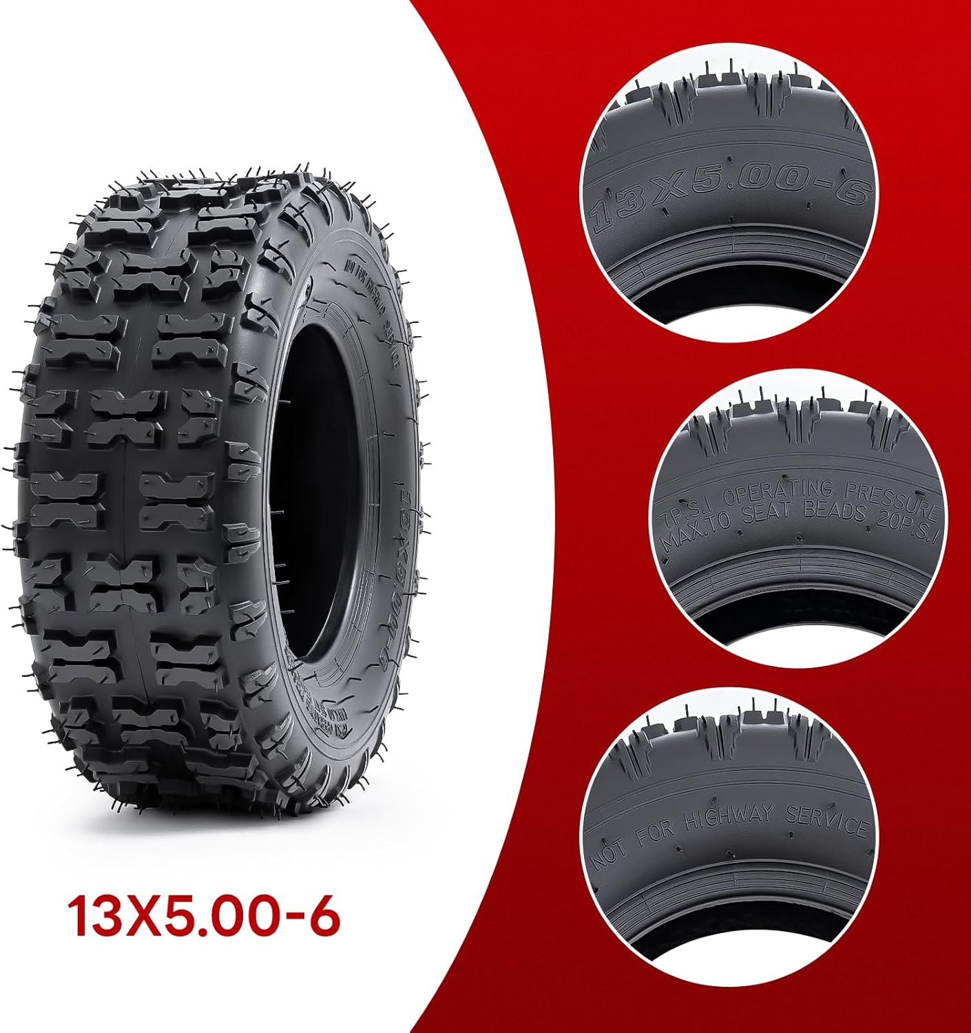 2 PCS13x5.00-6 Tires and 13X5.0-6(5.0/4.0-6) Inner Tubes for 4 Wheelers ATV,Quad Lawn, Mower, Wheelbarrows, Go Kart,Snow Blower, Tractors, Hand Trucks, Trolleys, Mini Bike Tires (P-094)