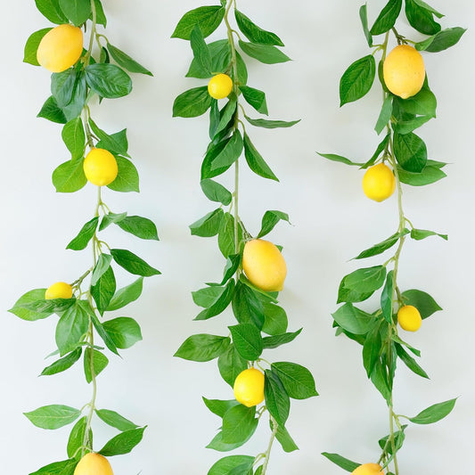 3 Strands Lemon Artificial Vines, 71" Lemon Silk Vine Garland with Green Leaves, Fake Hanging