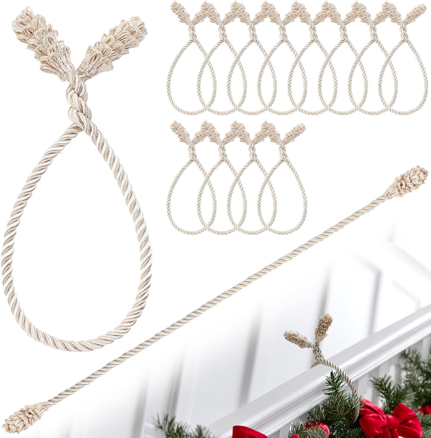 Shappy 12 Pieces Christmas Garland Banister Ties Christmas Decorative Reusable and Flexible Twist Ties for Garland, Banister Home Decoration (Ivory)