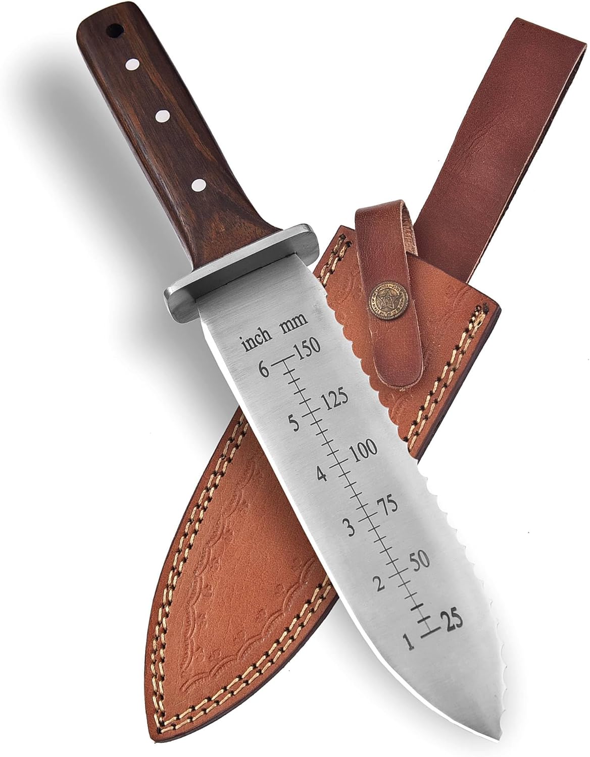 Namibagata Japanese Steel Straight Garden Knife, Insulation Knife use for Digging, Weeding knives, Planting Knives & Sod Cutter | 12" Stainless Steel with Cutting Edge, Full-Tang walnut Wood Handle with Sheath