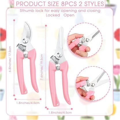 Jutom 8 Pcs Garden Shears Pruning Scissors Clippers Sharp Hand Pruners for Gardening Tools Cutting Flowers Trimming Plants Bonsai Fruits Picking, 4 Bypass Blade and 4 Straight Blade