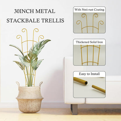 30 Inch Plant Trellis Indoor for Potted Plants 3 Pack Indoor Plant Trellis for Climbing Plants Stackable Houseplant Metal Garden Pot for Vine Ivy Support(30inch Gold)