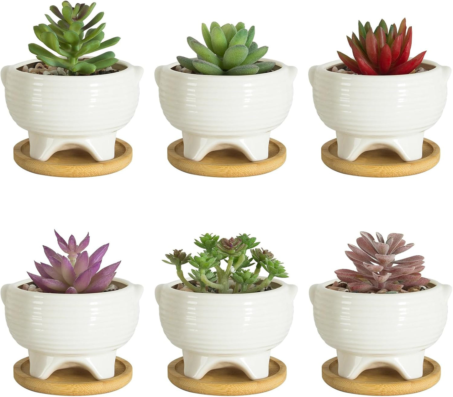 ARTKETTY Succulent Pots - 4 Inch Small Plant Pots with Drainage Trays Set of 6, Ceramic Pots for Indoor Plants White Cactus Flower Planter Container Decorative Garden Home