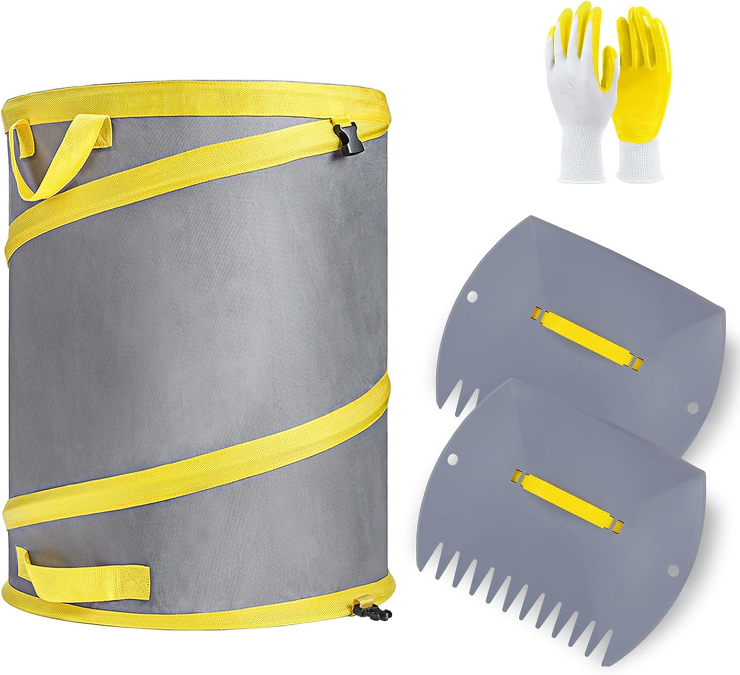 JARDINEER 30-Gallon Collapsible Trash Can for Camping Garbage, Pop Up Garden Bag Resuable, Lawn Set include Yard Waste Container, Leaf Scoops and Gloves