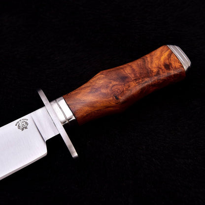 METAL OF HONOR Bowie Knife D2 Fixed Blade Hunting Knife with Leather Sheath for Camping, Hiking, Survival 15 inch bushcraft knife with Solid Engineered Wood Handle (wood)