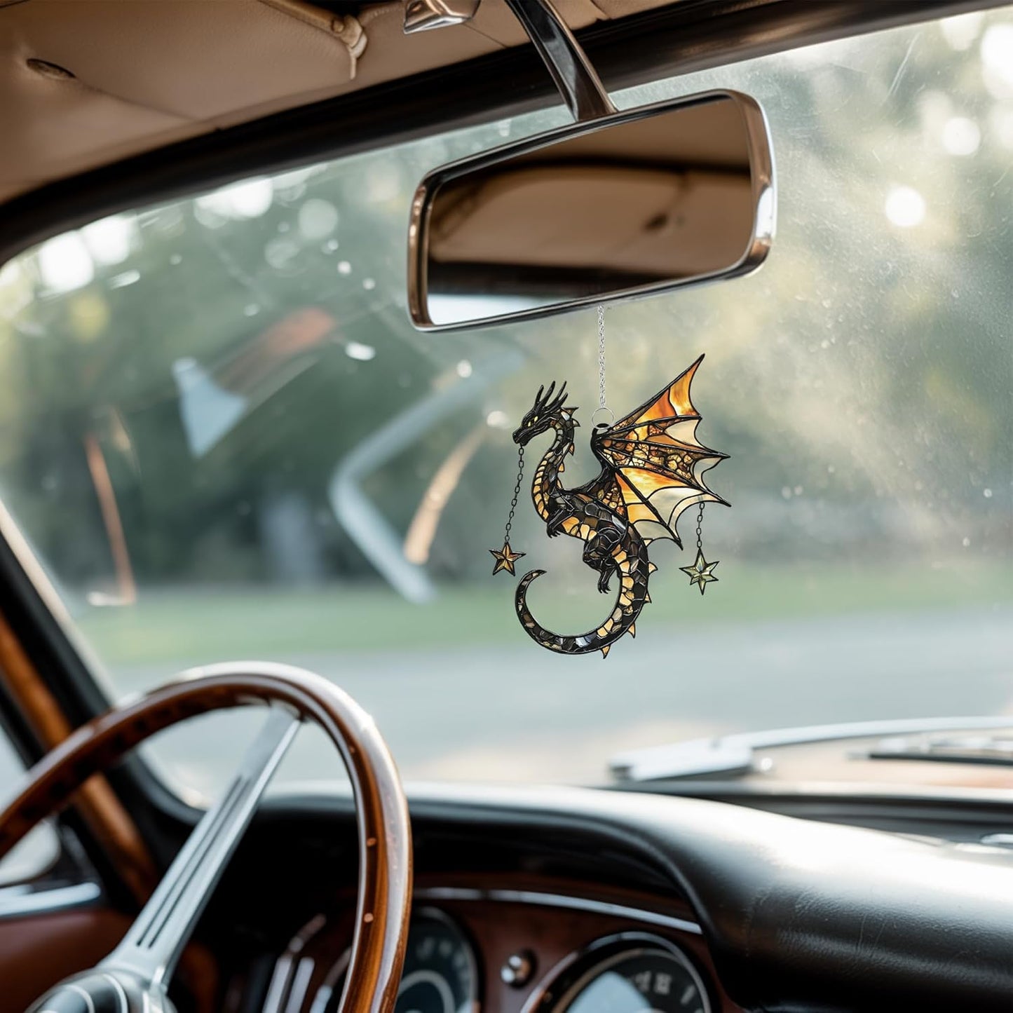 Stars Dragon Acrylic Suncatcher Stained Glass Effect Window Car Hanging Christmas Ornament Indoor Outdoor Decor Garden Sun Catcher Panel Gifts for Dragon Lover for Women Mom Grandma