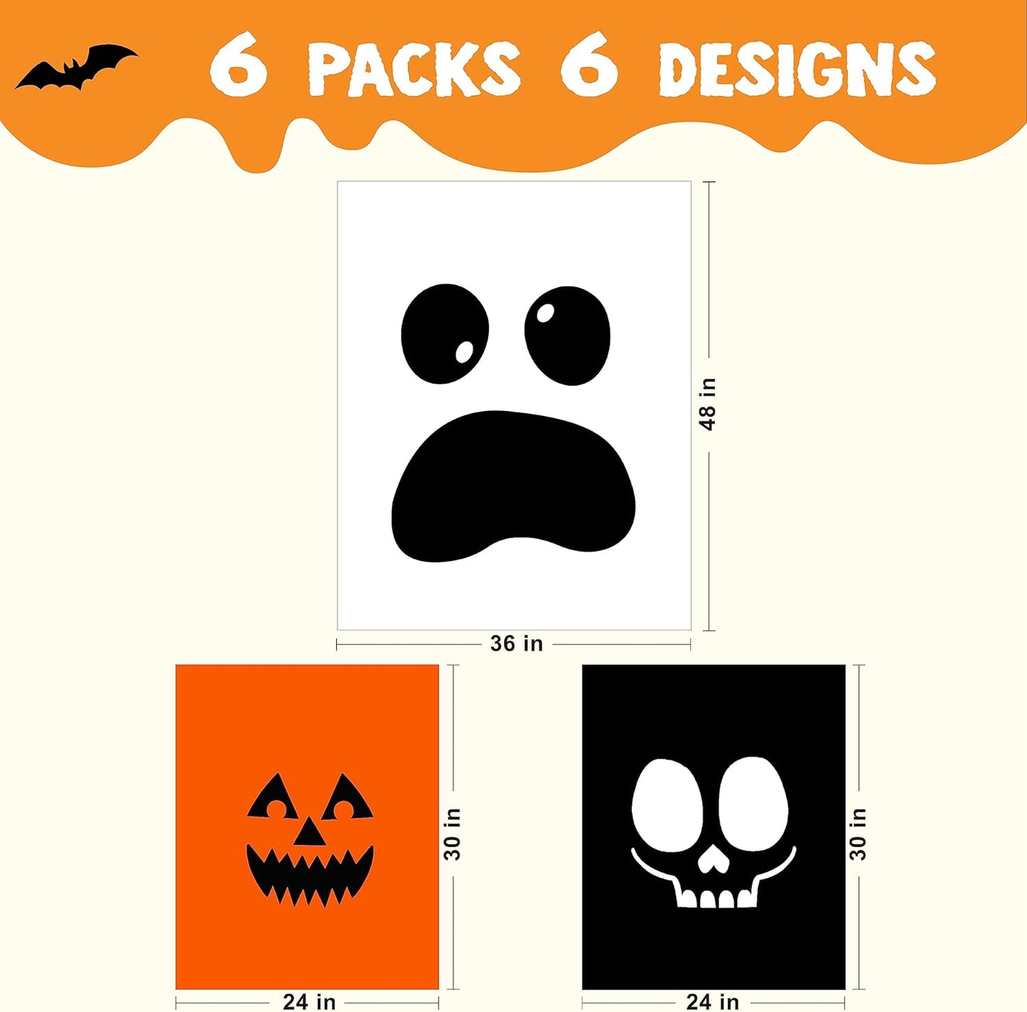 JOYIN 6 Pcs Halloween Leaf Bags, Pumpkin Leaf Lawn Bags for Yard Fall Outdoor Decorations, Plastic Resuable Jack o' Lantern Trash Bag for Halloween Decor Party Favors, Party Supplies