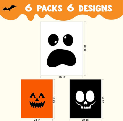 JOYIN 6 Pcs Halloween Leaf Bags, Pumpkin Leaf Lawn Bags for Yard Fall Outdoor Decorations, Plastic Resuable Jack o' Lantern Trash Bag for Halloween Decor Party Favors, Party Supplies