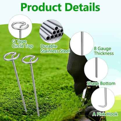 50 Pcs Landscape Pins, Thickened 8 Gauge Circle Top Landscape Fabric Pins, 6 Inch Galvanized Garden Stakes, Rust-Resistant, Heavy Duty Ground Pin for Securing Lawn Fabric Weed Barrier