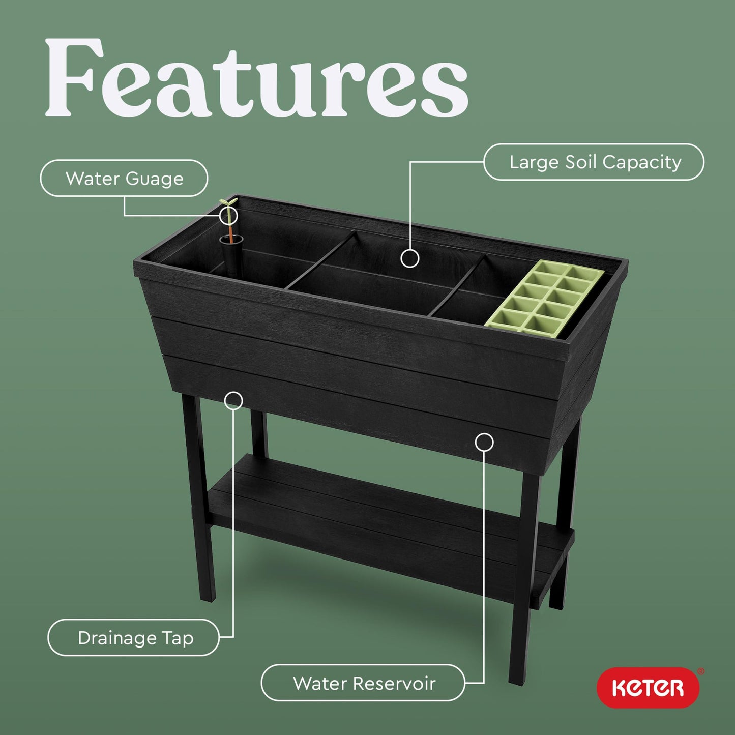 Keter Urban Bloomer 12.7 Gallon Raised Garden Bed and Outdoor Herb Garden Planter with Self