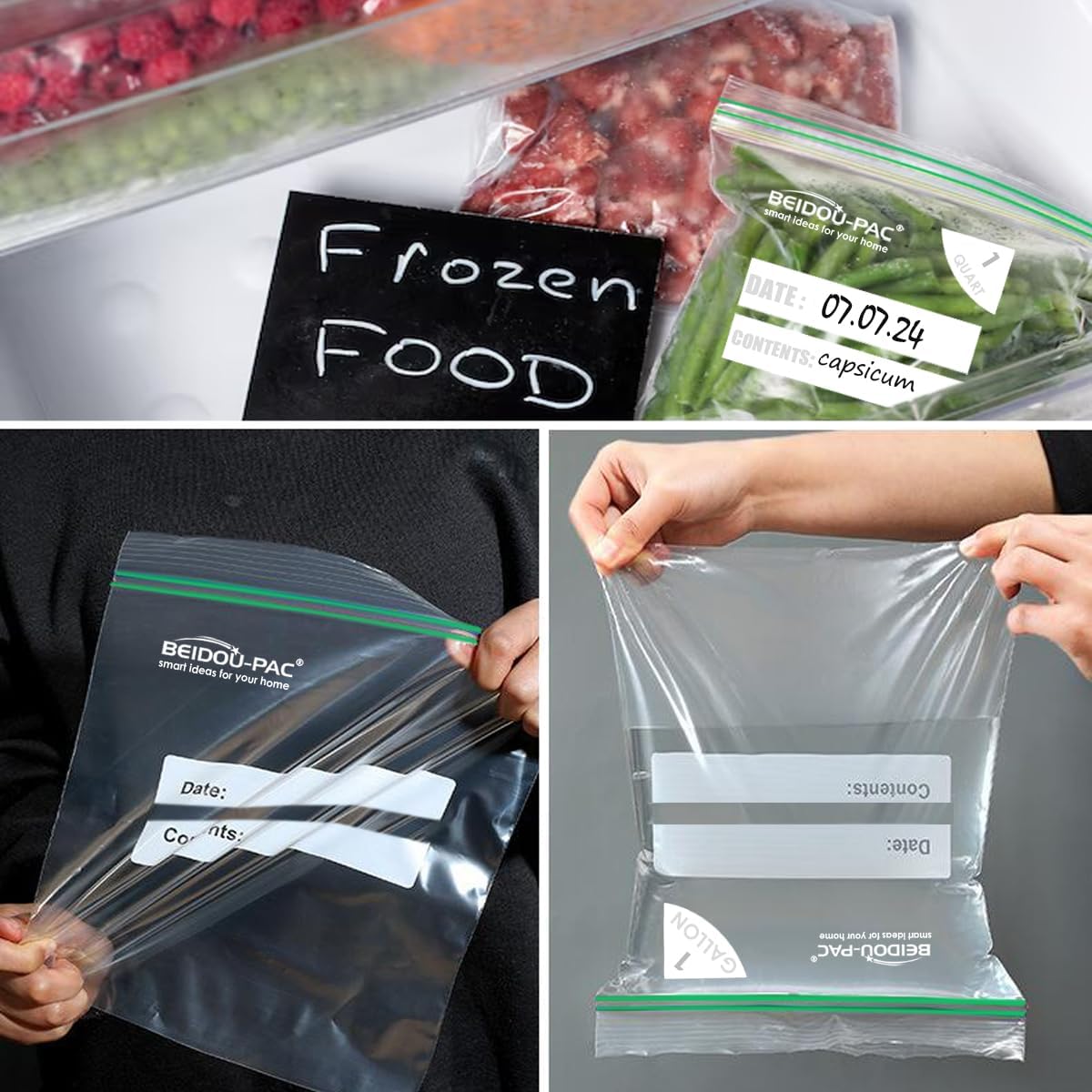 Gallon Food Storage Freezer Bags, 500 Count | Double Zipper | 10.5" * 10.7", Freshness Easy Open Reclosable Clear Plastic Bags