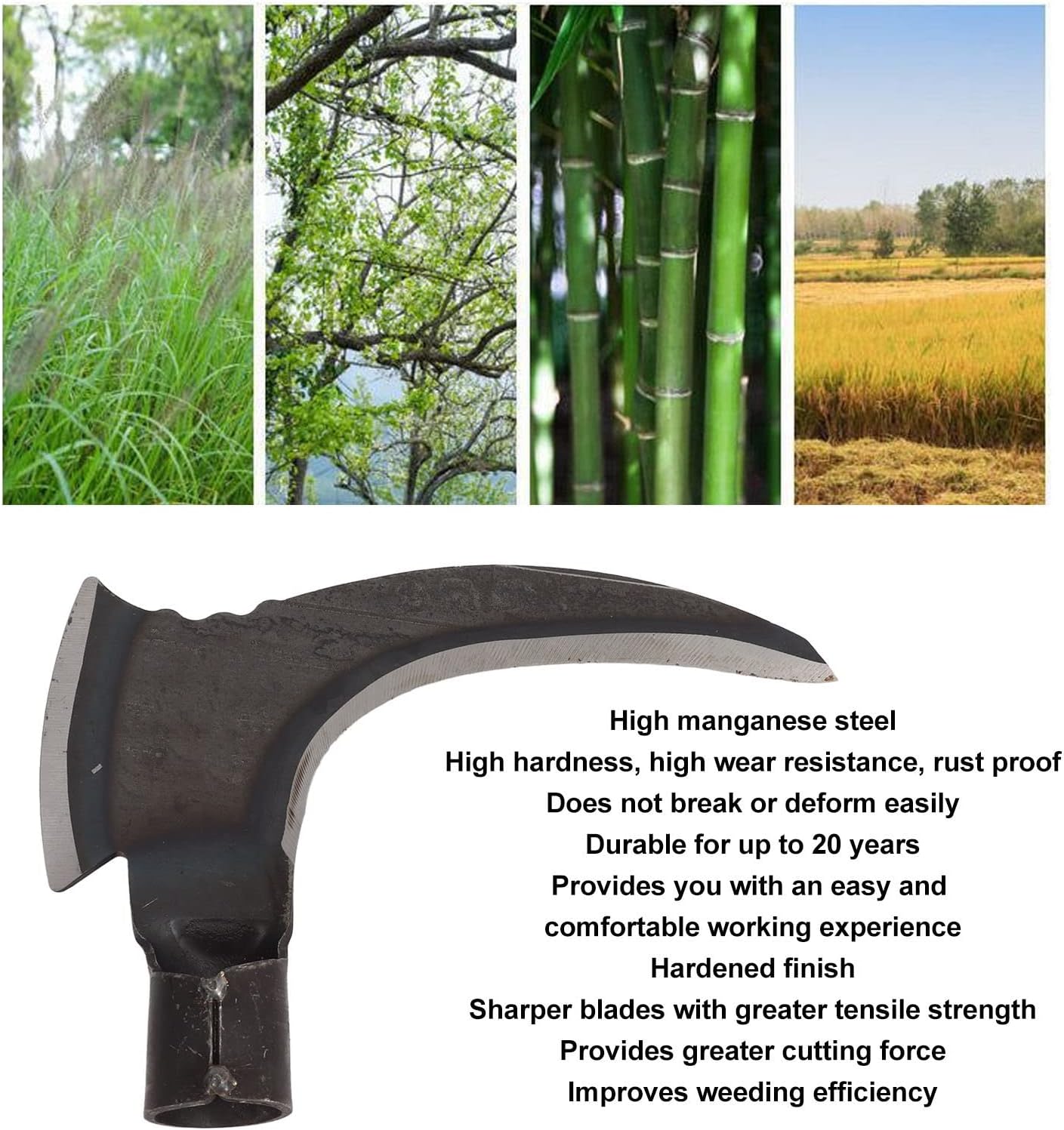 Luqeeg Weeding Sickle, High Manganese Steel Double Sickle Gardening Multipurpose Manual Agricultural Weeding Tools for Gardening Tools (Single Cutter Head)