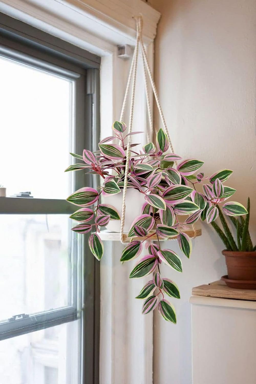 Fake Hanging Plants in Ceramic Pot, 20 Inch Artificial Pink Ivy Leaves Plant Faux Greenery Vine Plants for Home Bedroom Office Table Shef Desk Indoor Outdoor Decor Pink