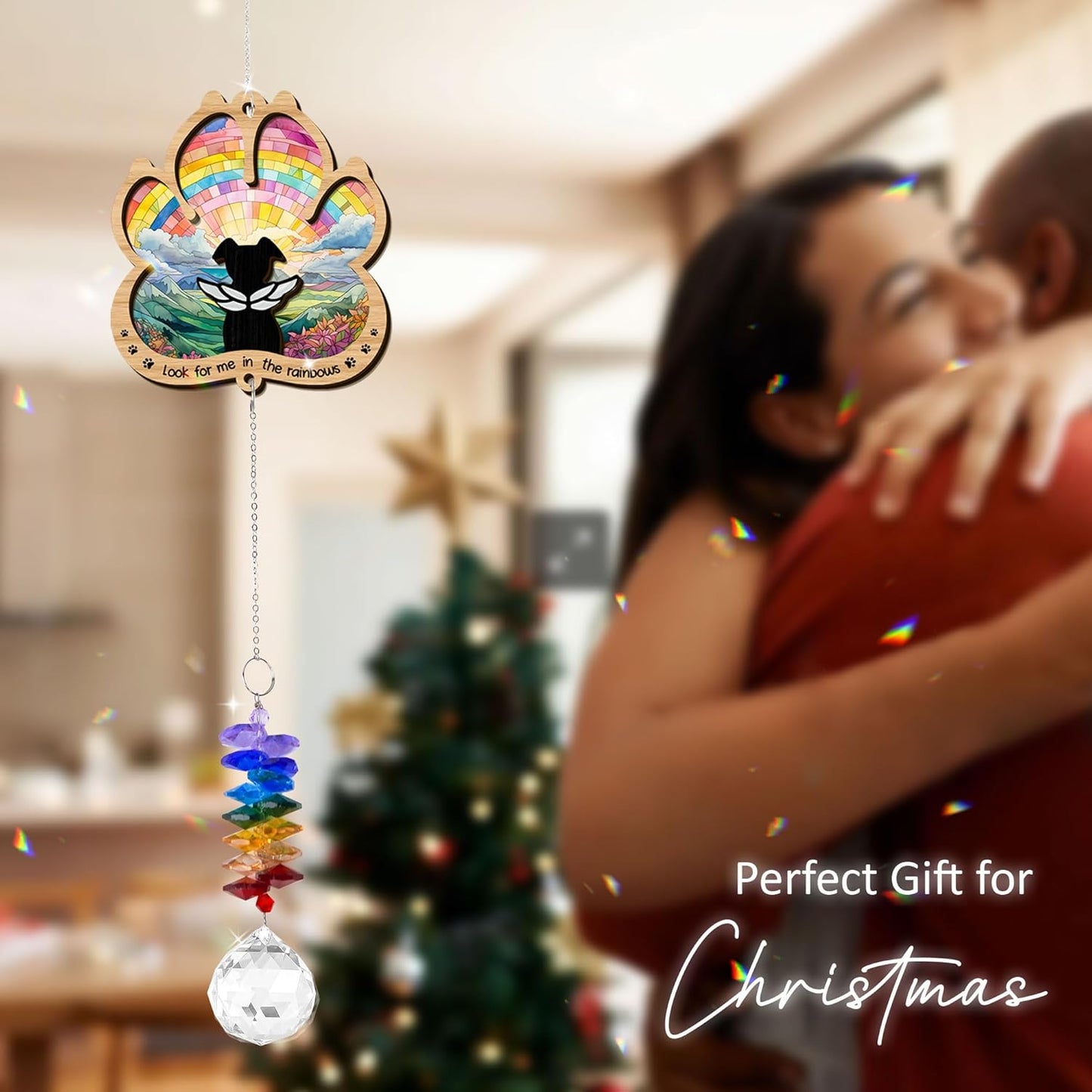 2 Layered Ornament Suncatcher - Rainbow Bridge - Christmas Birthday Gifts for Dog Lover - Dogs Memorial Suncatcher - Pet Sympathy Keepsake - Paw Ornament for Loss of Dog - Rainbow Maker