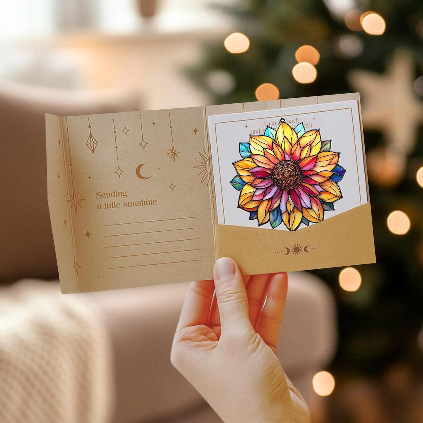 Mandala Sunflower Acrylic Suncatcher Stained Glass Effect Window Car Hanging Christmas Ornament Indoor Outdoor Decor Garden Sun Catcher Panel for Sunflower Lover for Women Mom Grandma