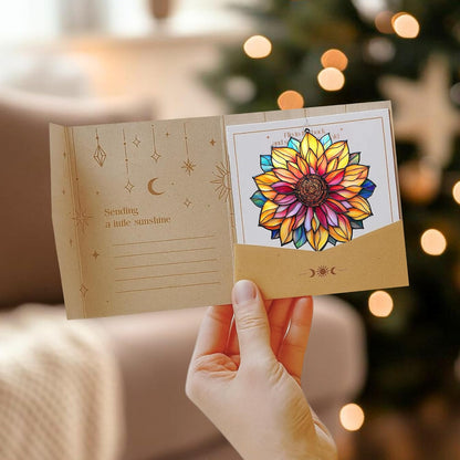 Mandala Sunflower Acrylic Suncatcher Stained Glass Effect Window Car Hanging Christmas Ornament Indoor Outdoor Decor Garden Sun Catcher Panel for Sunflower Lover for Women Mom Grandma